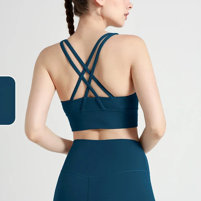 New Summer Sexy Sports Bras Women Fitness Vest Sports Top Cross Back Yoga Bra Running Fitness Breathable Shockproof Yoga Bra - Tasawoq