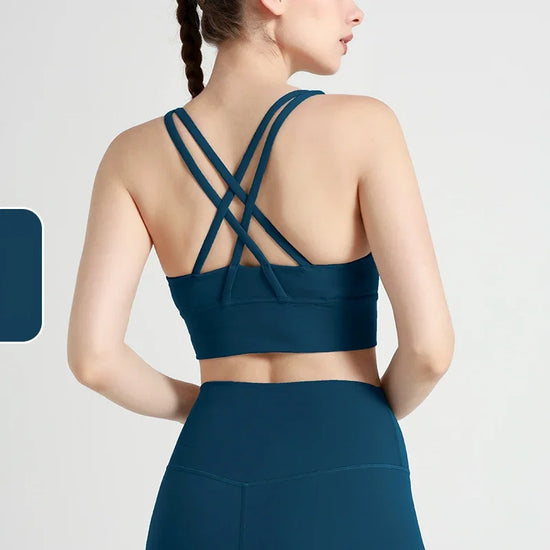 New Summer Sexy Sports Bras Women Fitness Vest Sports Top Cross Back Yoga Bra Running Fitness Breathable Shockproof Yoga Bra - Tasawoq