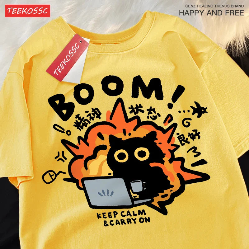 Good Mental State Pure Cotton Short Sleeved t-shirt For Men Women 2024 Summer New Tee Clothes Loose Casual Cartoon Oversized Top - Tasawoq