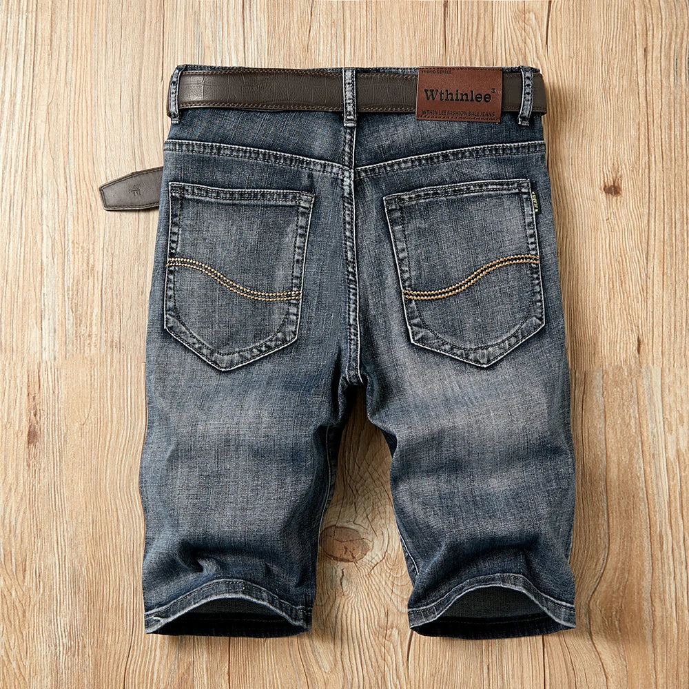 Summer Shorts Jeans Men Denim Pants Stretch Dark Blue Fashion Design Men's Jeans Slim Straight Male Short Jeans Hombre - Tasawoq