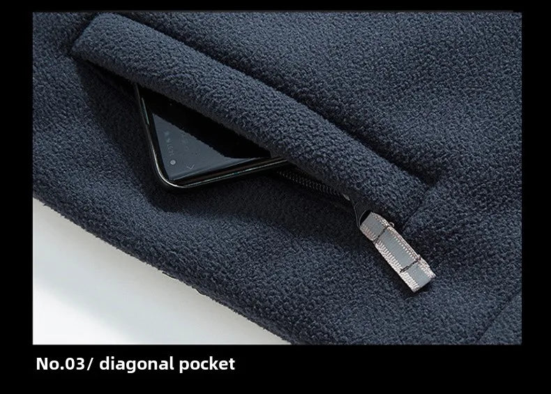 Winter Warm Fleece Jacket Men's Climbing Double Thickened Pocket Jacket Outdoor High Collar Windproof Ski Sweatshirt Coat Men - Tasawoq