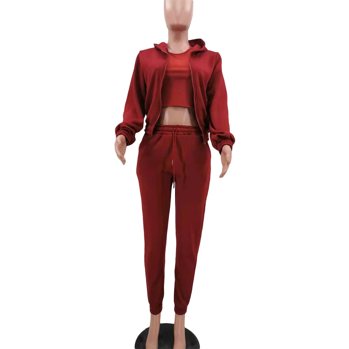 3pcs Women's Clothing Set Fleece-lined Hooded Sweater &Sleeveless Tank Top & Sports Sweatpants Pants - Tasawoq