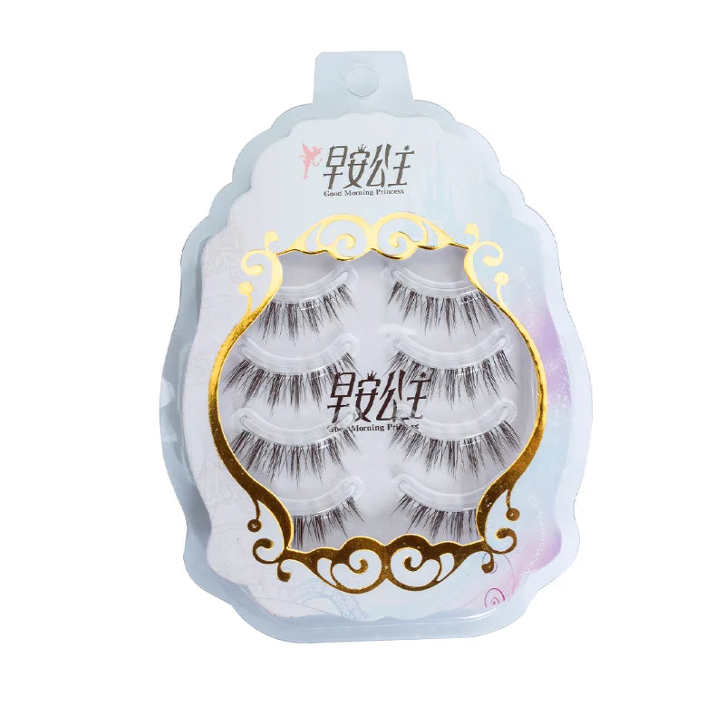4pairs Natural False Eyelashes Thin Band Hand Made Short Lighter Eyelash Cosplay Korean Fashion Wispy Extension Makeup Tools - Tasawoq