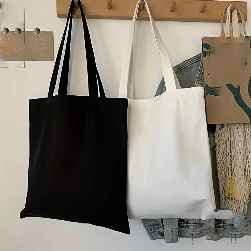 Simple and Casual Solid Color Canvas Material Large Capacity Women's Handheld Shoulder Bag for Shopping and Travel - Tasawoq