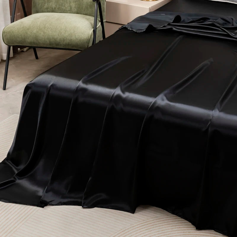 Satin Bed Sheet Sets for Summer Silky Smoooth Top Sheet with Pillowcase Single/Queen/King Ice Cooling Flat Bed Sheet Sets - Tasawoq