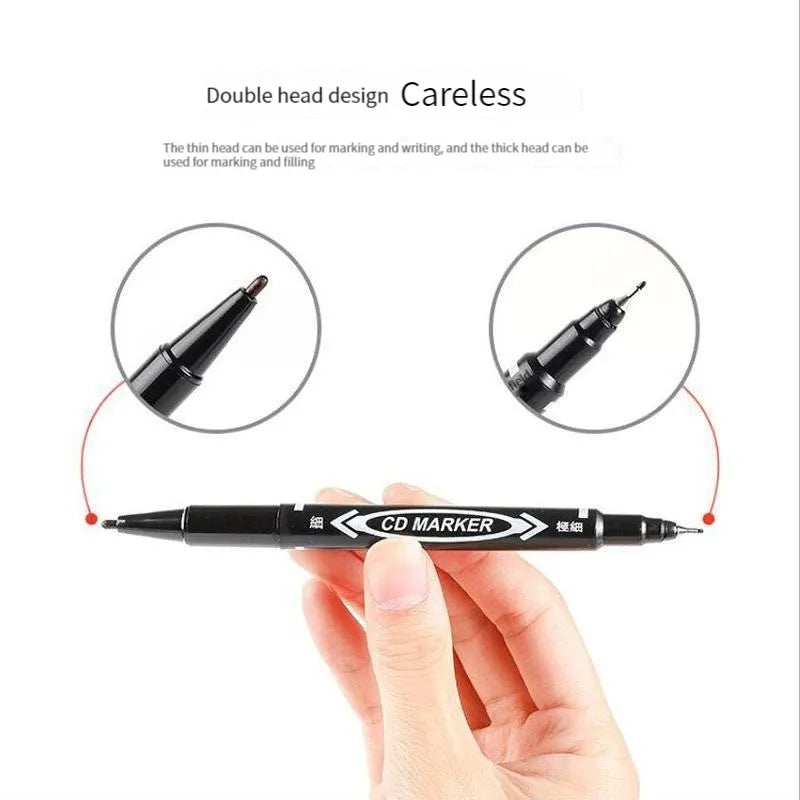 10Pcs/set Double Tip Art Black Blue ink Permanent Paint Marker Pen for Plastic Wood Stone Metal Glass Doodling Marking Graffiti