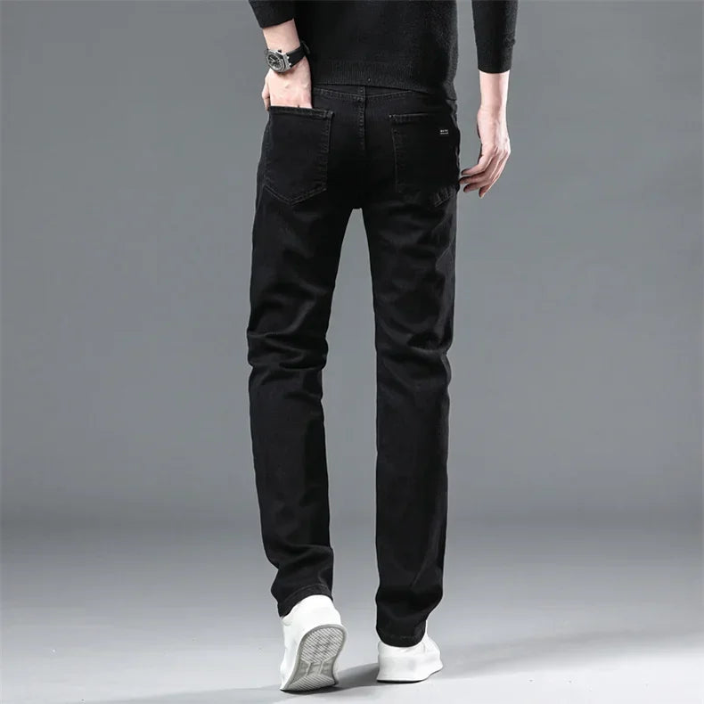 WTHINLEE Winter Men Black Straight Stretch Denim Thick Velvet Pants Warm Jeans Casual Fleece Line Trousers Male Plus Size - Tasawoq