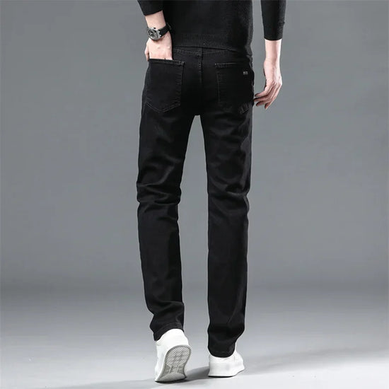 WTHINLEE Winter Men Black Straight Stretch Denim Thick Velvet Pants Warm Jeans Casual Fleece Line Trousers Male Plus Size - Tasawoq