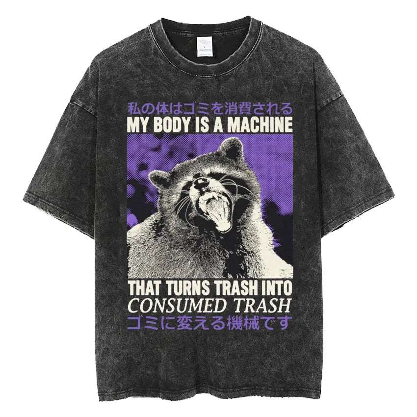 The Horrors Are Never Ending Yet I Remain Silly T-shirt Funny Japanese Style Frog Retro Washed T Shirt Men's Oversized Tees Tops - Tasawoq