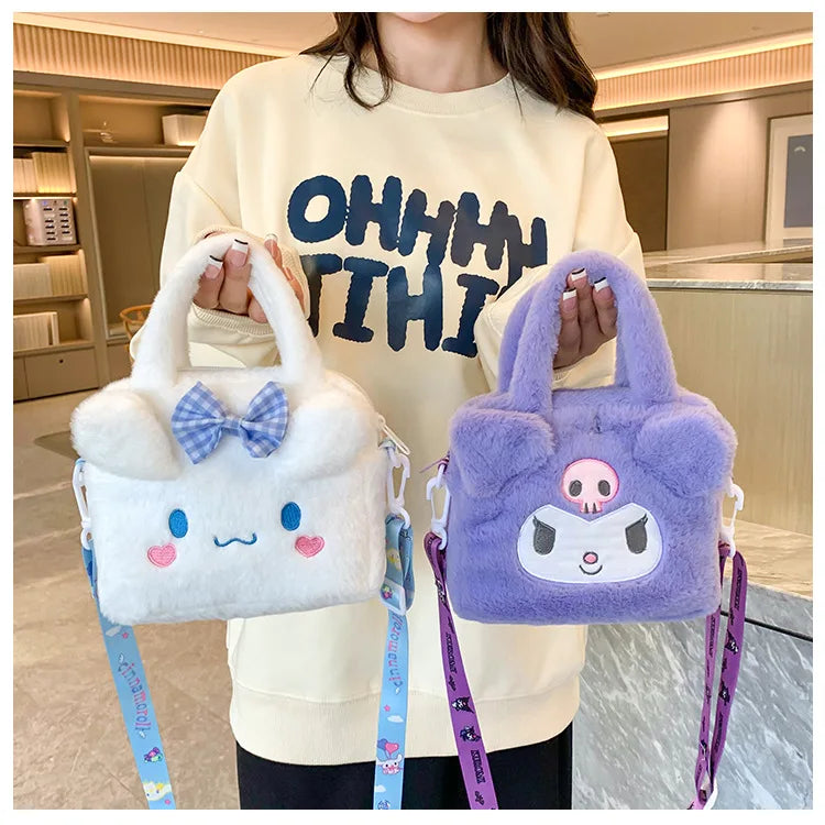 Sanrio Bag Kawaii Kuromi Cinnamoroll My Melody Cartoon Anime Plush Handbag Cosmetic Bag Travel Storage Bag Women Girl Gifts - Tasawoq
