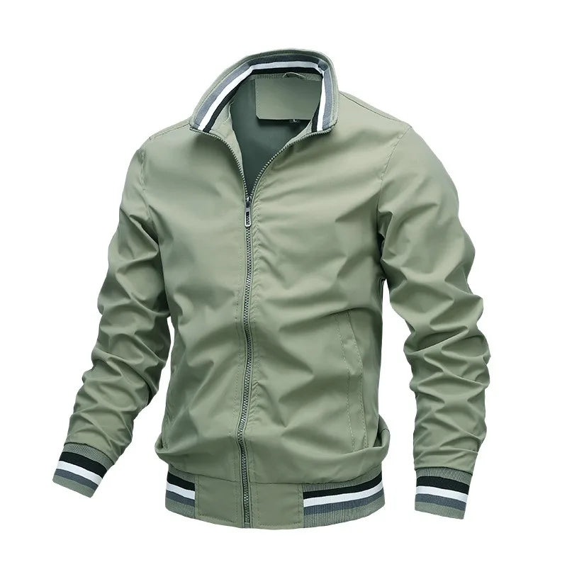 Autumn and Winter Men's Stand Collar Casual Zipper Jacket Outdoor Sports Coat Windbreaker Jacket for Men Waterproof Bomber - Tasawoq