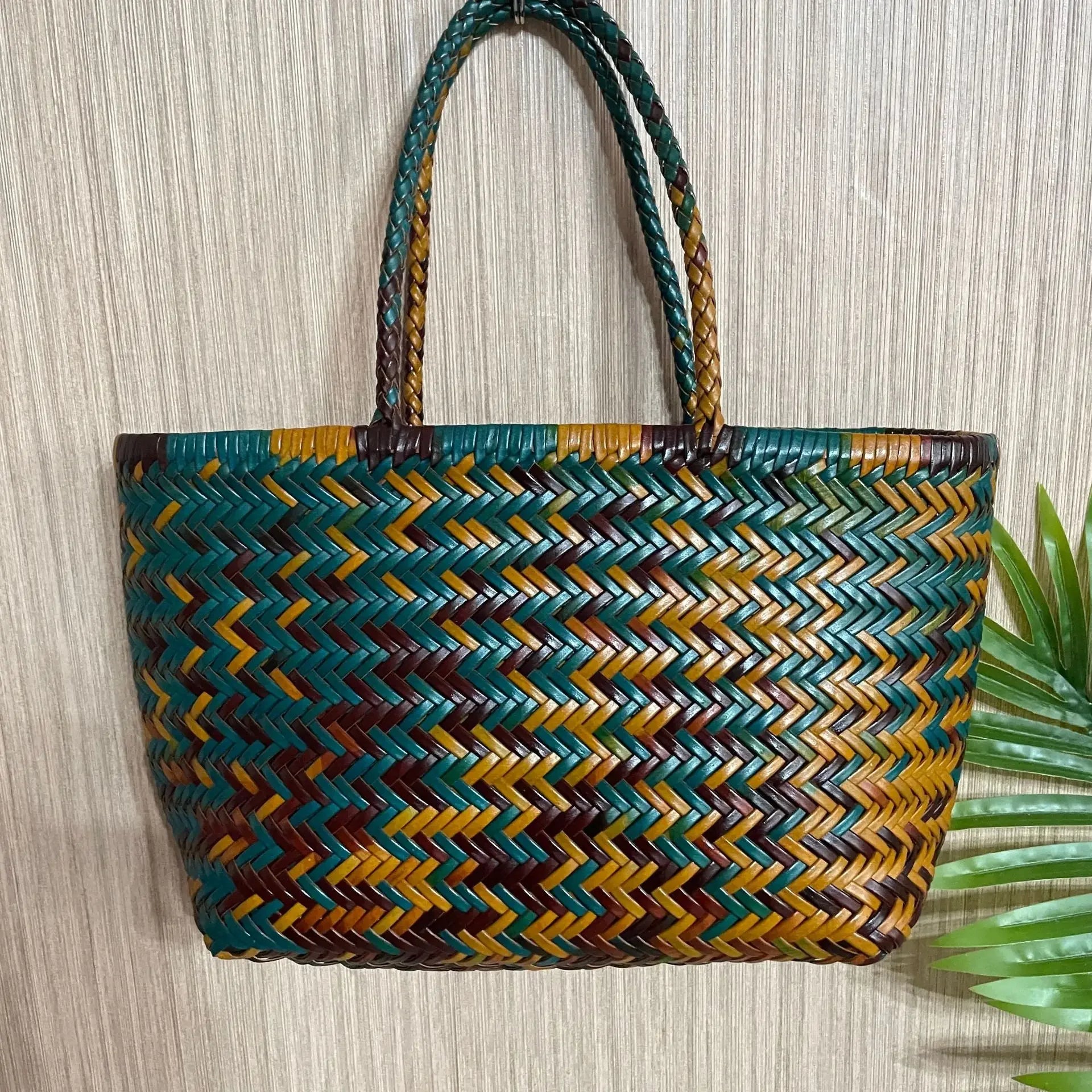 Handbags Women's Genuine Leather Shoulder Bag Weaving Casual Shopping Bag Vintage Big Tote Purse Cowhide Cross Hand Bags Lady - Tasawoq