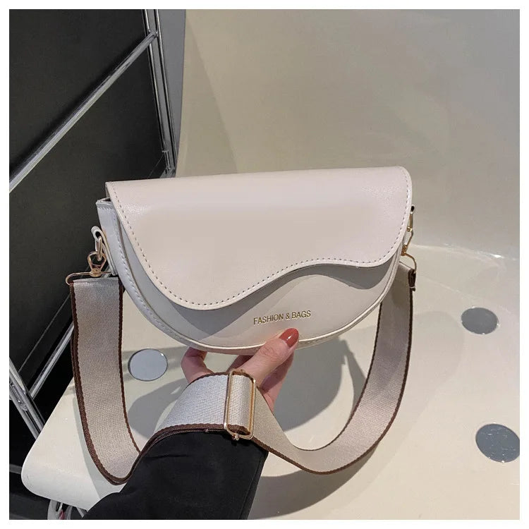 Women Vintage Solid Color Flap Small Saddle Shoulder Underarm Bag Fashion PU Leather Wide Strap Crossbody Bag Shoulder bag zwq - Tasawoq