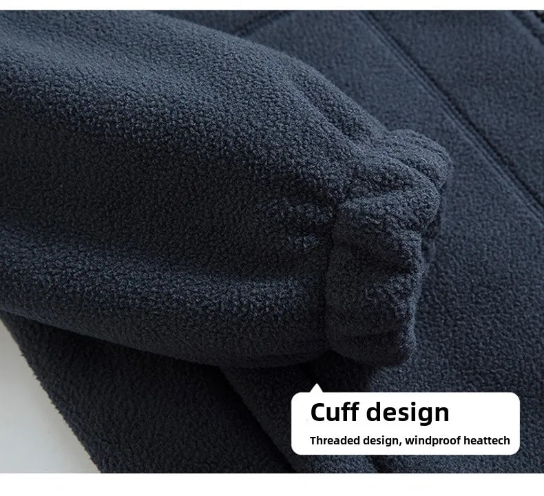 Winter Warm Fleece Jacket Men's Climbing Double Thickened Pocket Jacket Outdoor High Collar Windproof Ski Sweatshirt Coat Men - Tasawoq