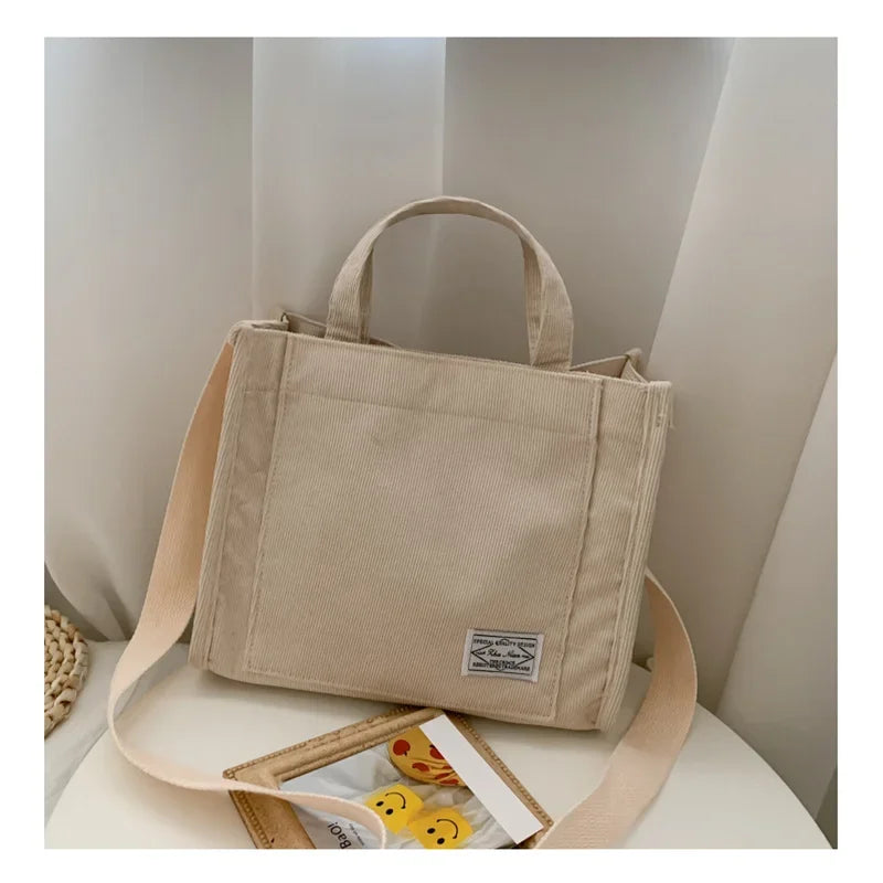 Women Handbag Simple Corduroy Portable Large Capacity HandBag Ins Fashion Trend Small Square Handbag Single Shoulder Bags - Tasawoq