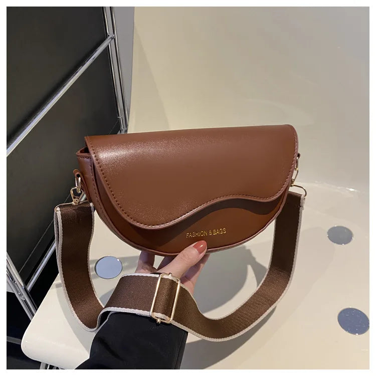Women Vintage Solid Color Flap Small Saddle Shoulder Underarm Bag Fashion PU Leather Wide Strap Crossbody Bag Shoulder bag zwq - Tasawoq