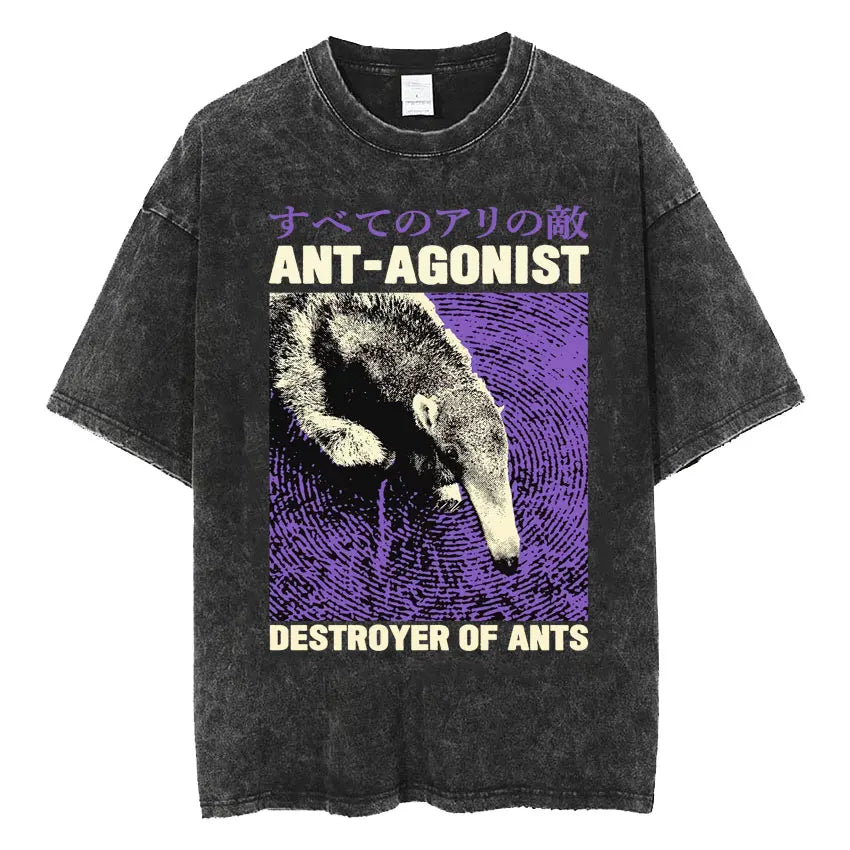 The Horrors Are Never Ending Yet I Remain Silly T-shirt Funny Japanese Style Frog Retro Washed T Shirt Men's Oversized Tees Tops - Tasawoq