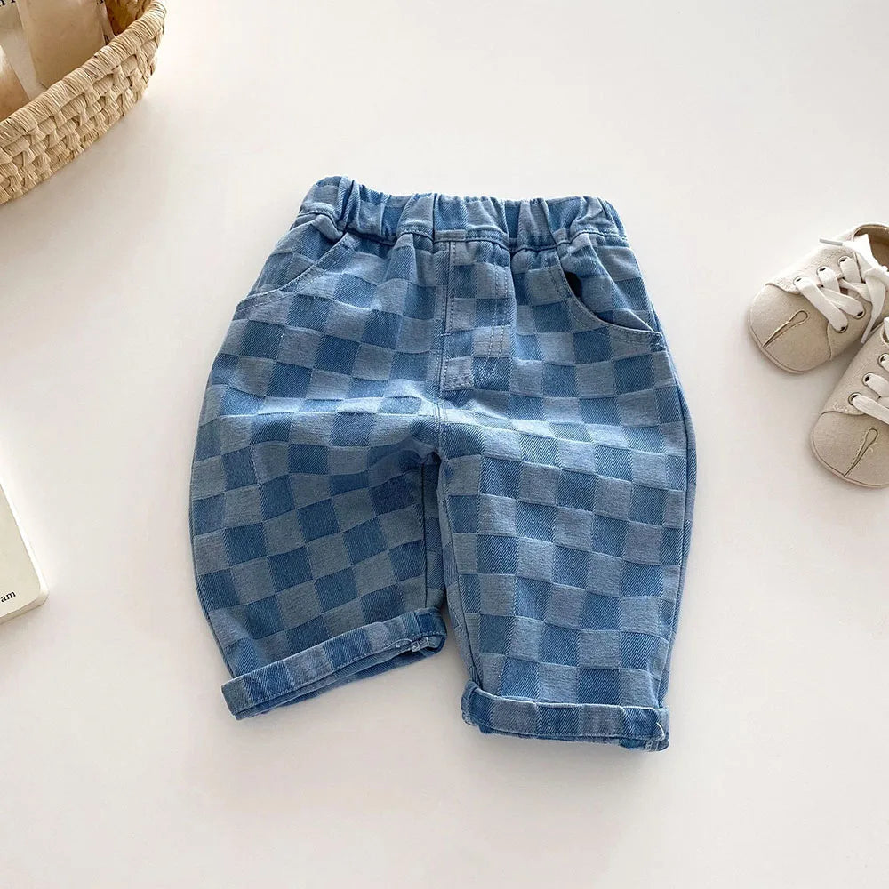 MILANCEL 1-5Y Children Jeans Boys Denim Pants Mid Waist Girls Trousers Fashion Kids Plaid Pants - Tasawoq