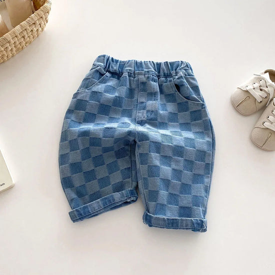 MILANCEL 1-5Y Children Jeans Boys Denim Pants Mid Waist Girls Trousers Fashion Kids Plaid Pants - Tasawoq