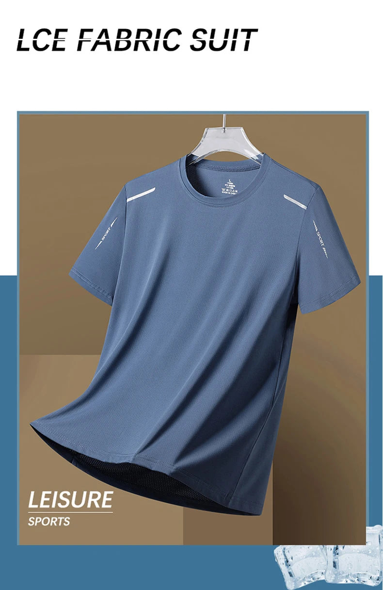 CHRLCK Men's Running Quick Drying T-shirts Breathable Hiking Fishing Tees Soft Elasticity Outdoor Sports Short Shirt Summer - Tasawoq