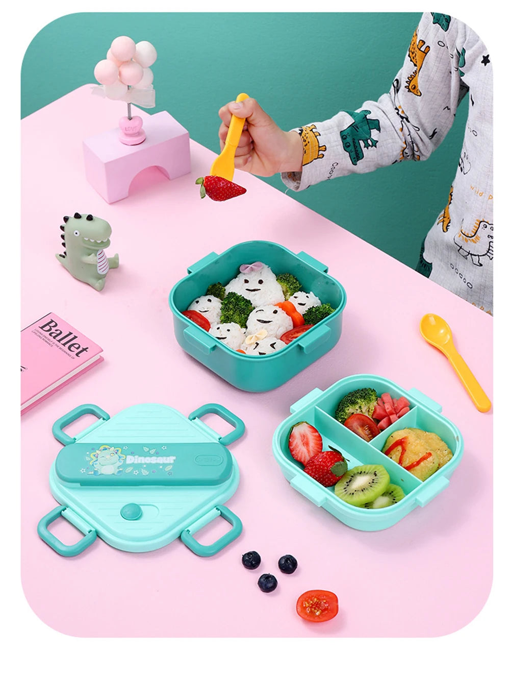 3 Grids Unicorn Lunch Box For Children Students Sandwich Fruit Food Storage Container Cartoon Kids Bento Box For School Camping