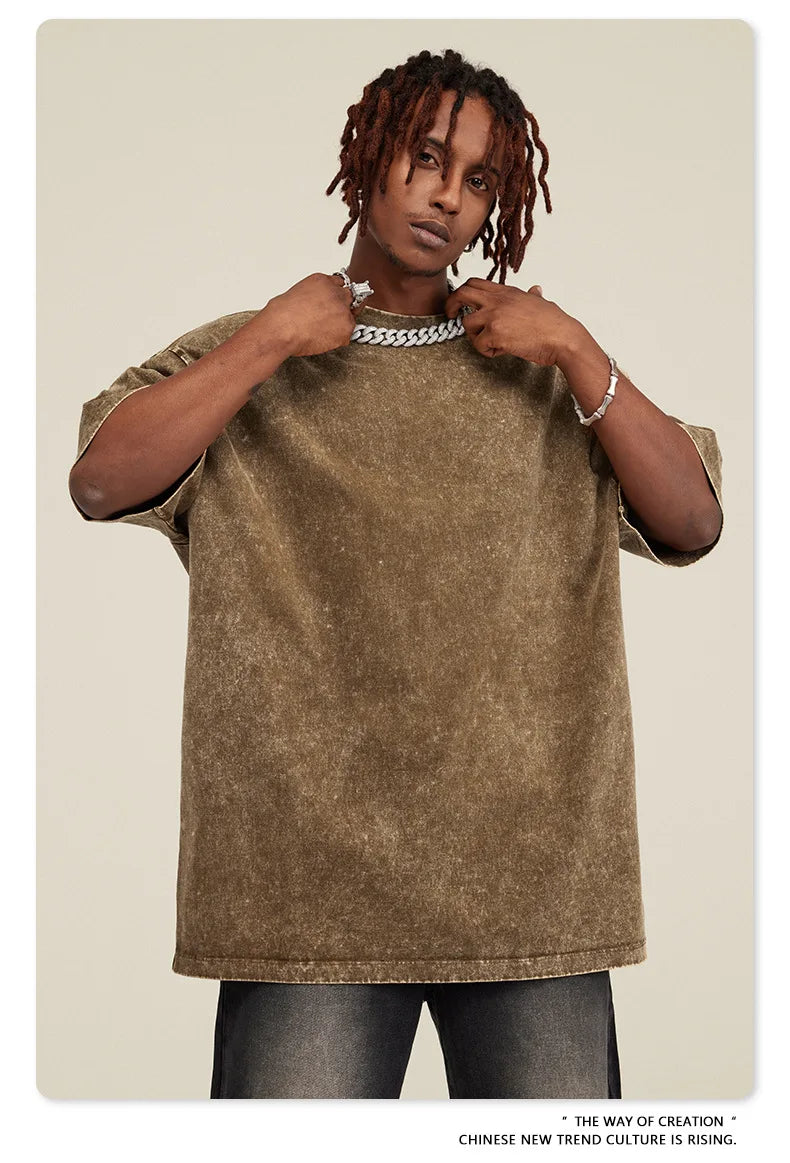 Oversized Printed Tshirts Men Gym Vintage Heavyweight T Shirts Cotton Workout Acid Wash Baggy Tees Street Fashion Tops Unisex