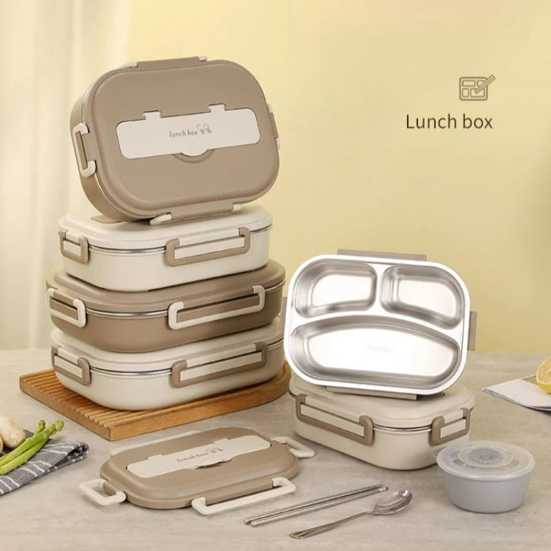 304 Stainless Steel Insulated Lunch Box Office Workers Sealed Portable Lunch Box with Bag Students Kids Commercial Bento Box Set