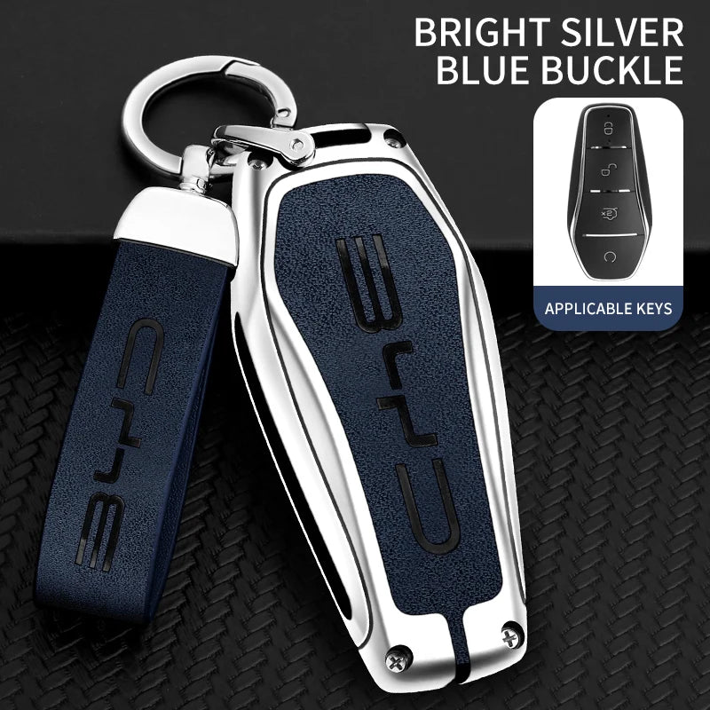 Zinc Alloy Leather Car Key Case Cover Holder Protector Shell for BYD Qin Plusdmi Atto 3 Han EV Dolphin Auto Interior Accessories