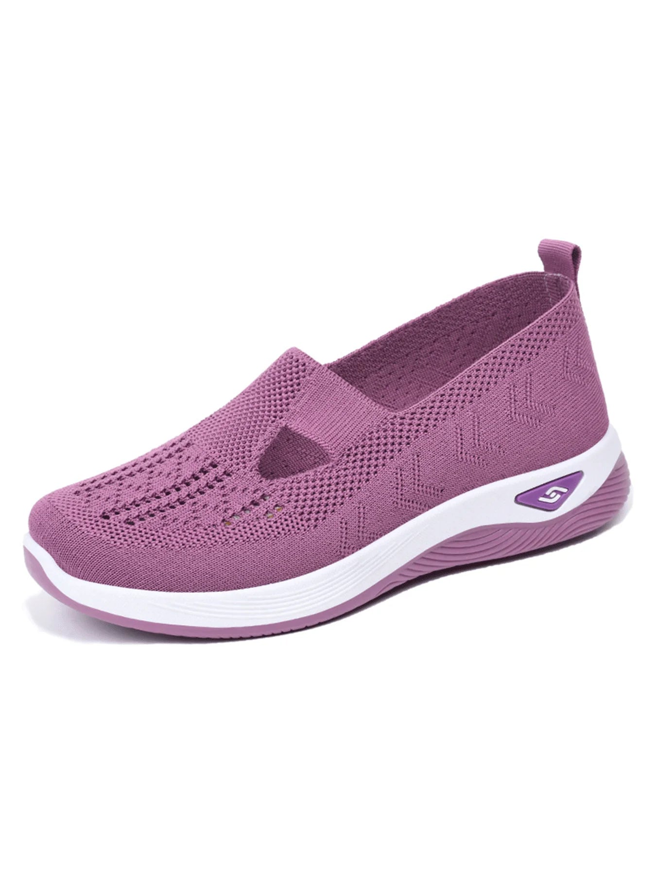 Women's Solid Color Breathable Sneakers, Soft Sole Lightweight Slip On Walking Shoes, Low-top Knitted Casual Shoes - Tasawoq