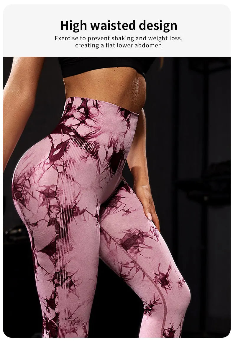 Tie Dye Yoga Pants Sport Leggings Women Seamless High Waist Push Up Woman Tights Fitness Workout Leggins Gym Clothing 2023 New - Tasawoq
