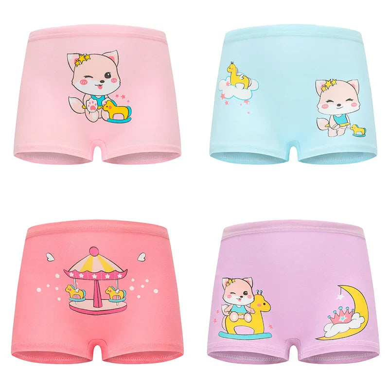 4 Pieces/lot Design Children's Girls Panties Cotton Soft Pretty Cartoon Unicorn Child Underwear for Girls Kids Boxer Breathable - Tasawoq