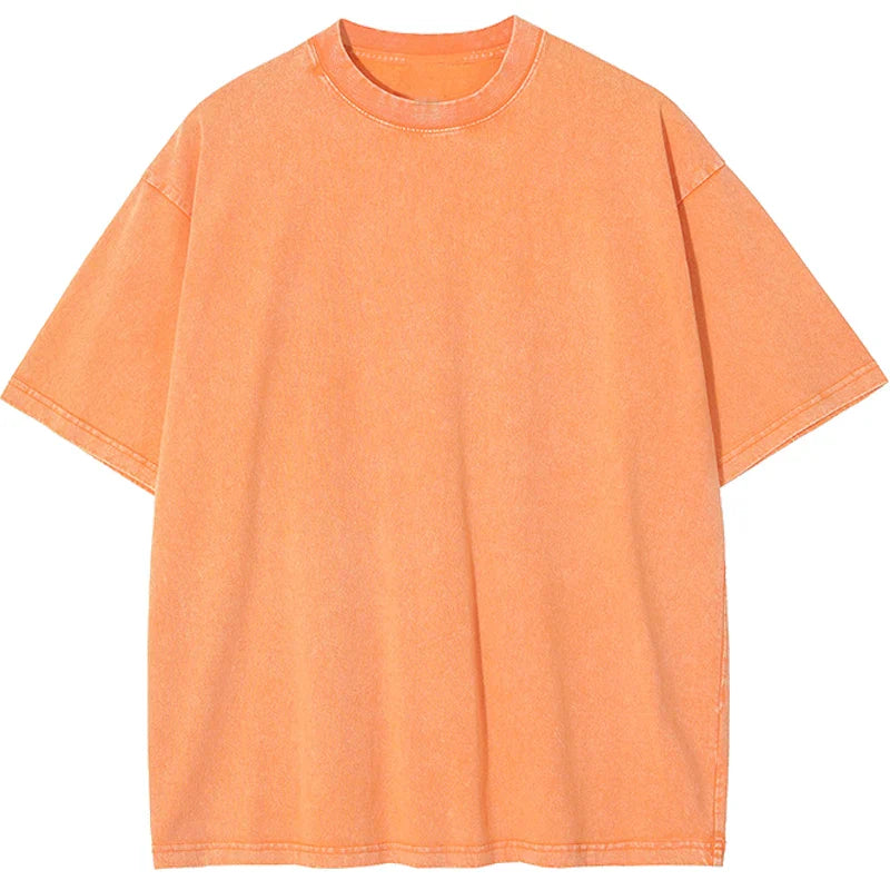 Vintage Snowflake Point Solid Color T-Shirts For Men Women 100% Cotton Short Sleeve Wash With Old Water Street Hip Hop Tee Shirt - Tasawoq