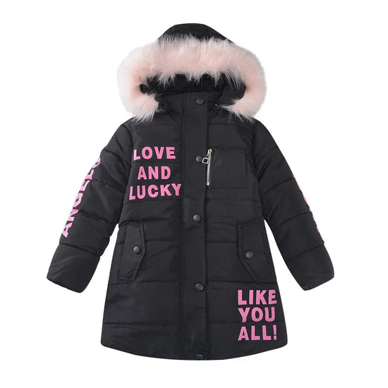 2024 Winter Warm Jackets for Girls Fashion Fur Hooded Children Girls Waterproof Outwear Kids Cotton Lined Parkas - Tasawoq