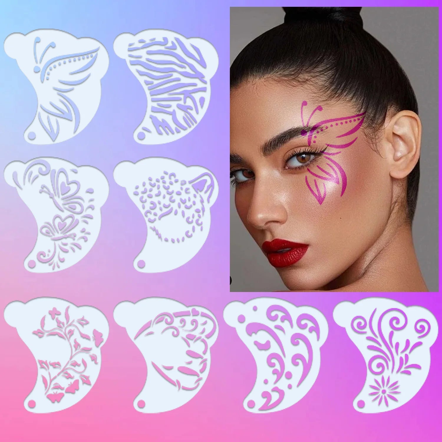 Face Paint Stencils Professional Body Art Paint Stencils Reusable For Adults Kids Easily Use Templates For Parties Makeup Tools - Tasawoq