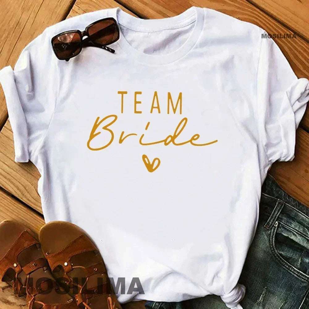 Women Cotton T Shirt Team Bride Bachelorette Party Shower Hen Party Bridesmaid Print T-Shirt 2024 Girls Wedding Female Tops - Tasawoq