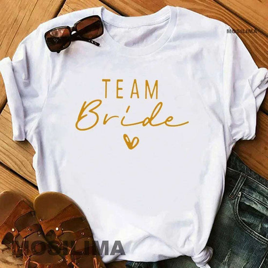Women Cotton T Shirt Team Bride Bachelorette Party Shower Hen Party Bridesmaid Print T-Shirt 2024 Girls Wedding Female Tops - Tasawoq