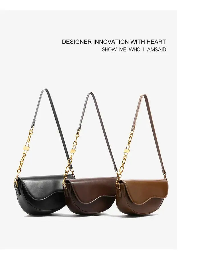 Small Leather Saddle Armpit Bags for Women Summer Chain Shoulder Crossbody Bag Ladies Vintage Underarm Handbags Woman bolsa - Tasawoq