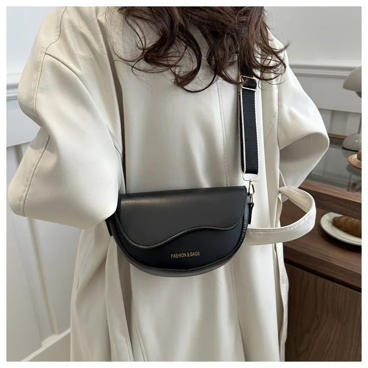 Women Vintage Solid Color Flap Small Saddle Shoulder Underarm Bag Fashion PU Leather Wide Strap Crossbody Bag Shoulder bag zwq - Tasawoq