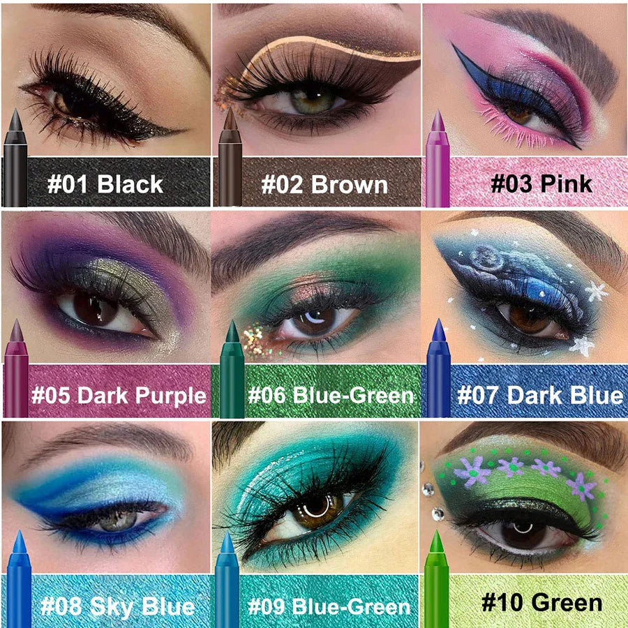 14-Color Colourful Eyeliner Pen, High Pigmented Pearly Shimmer Metallic Smokey Punk Gothic Style Eyeliner, Long Lasting Waterpro - Tasawoq