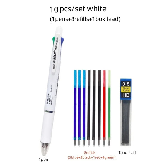 5 In 1 Multicolor Erasable Gel Pen with 4 Colors Replaceable Pen Refill 1 Automatic Pencil Lead Stationery School Writing Supply