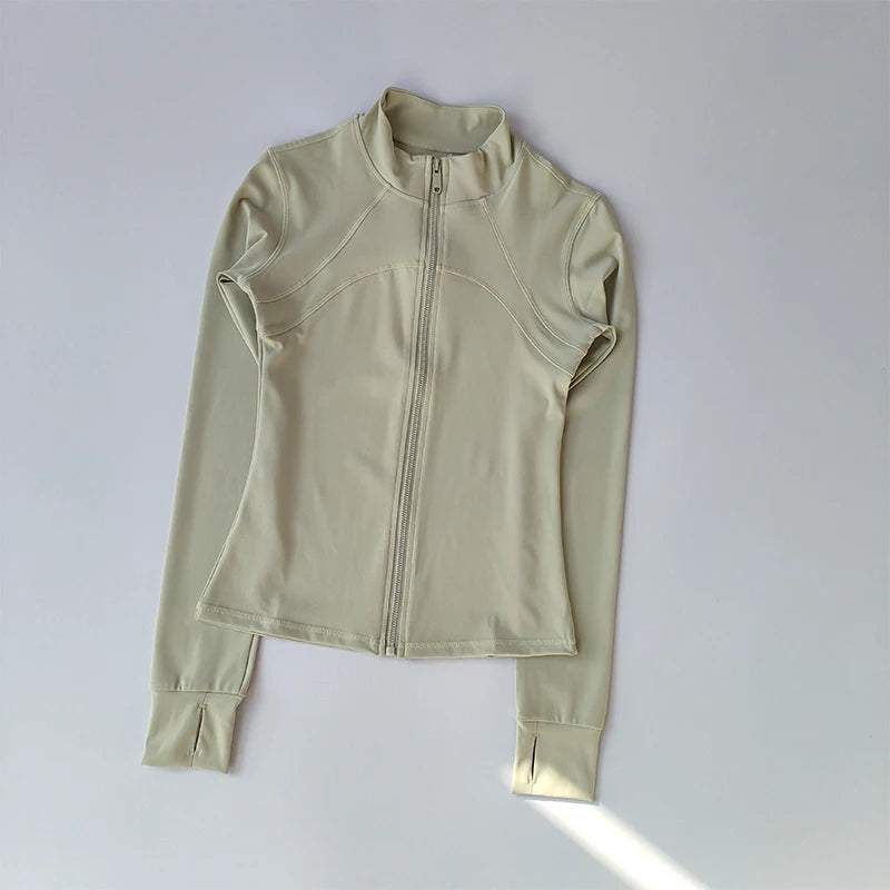 Yoga Suit Women's High-end Standing Collar Long Sleeved Sports Jacket Running Training Fitness Top Windproof Running Suit - Tasawoq