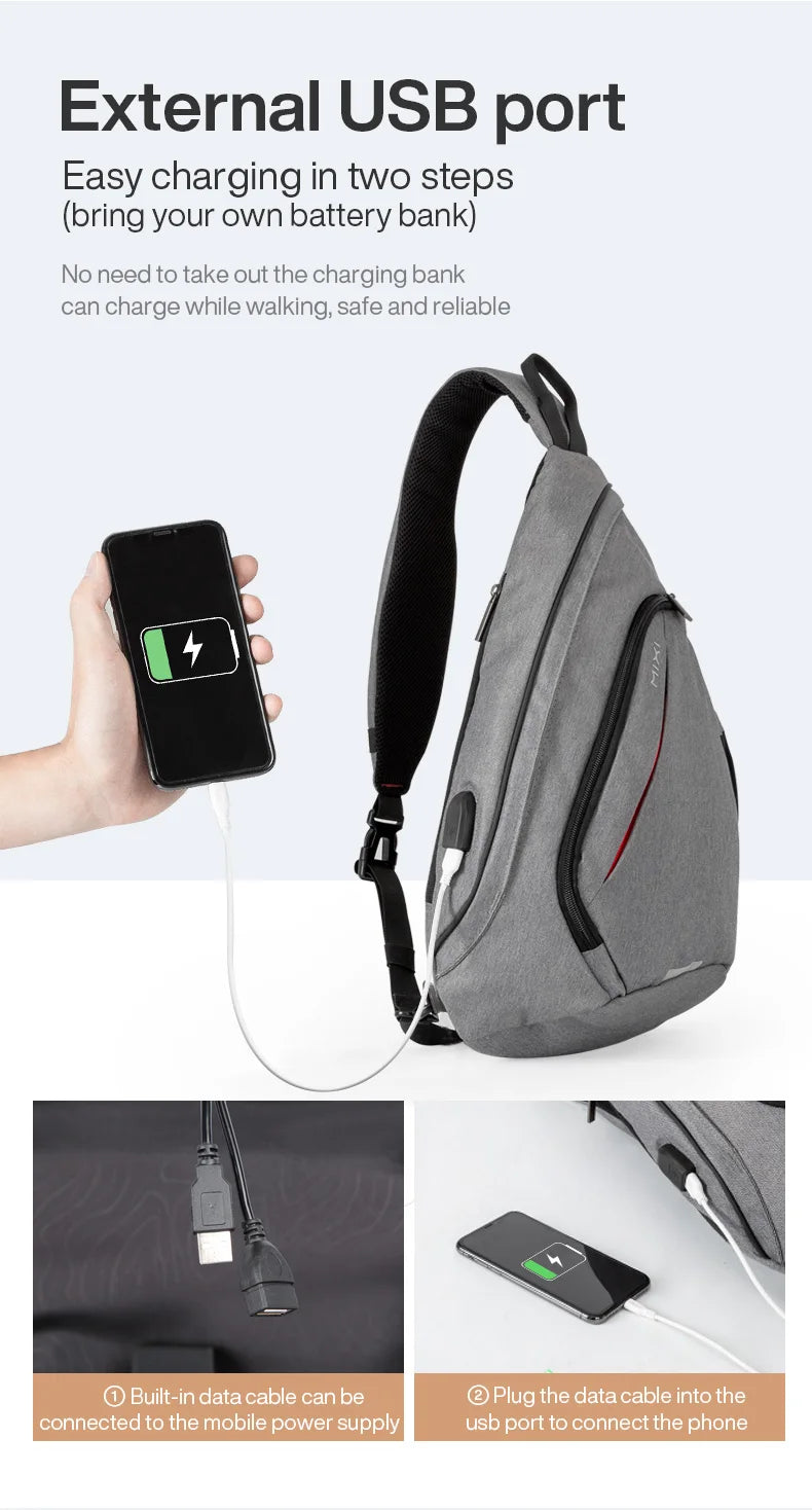 Mixi Men One Shoulder Backpack Women Sling Bag Crossbody USB Boys Cycling Sports Travel Versatile Fashion Bag Student School - Tasawoq