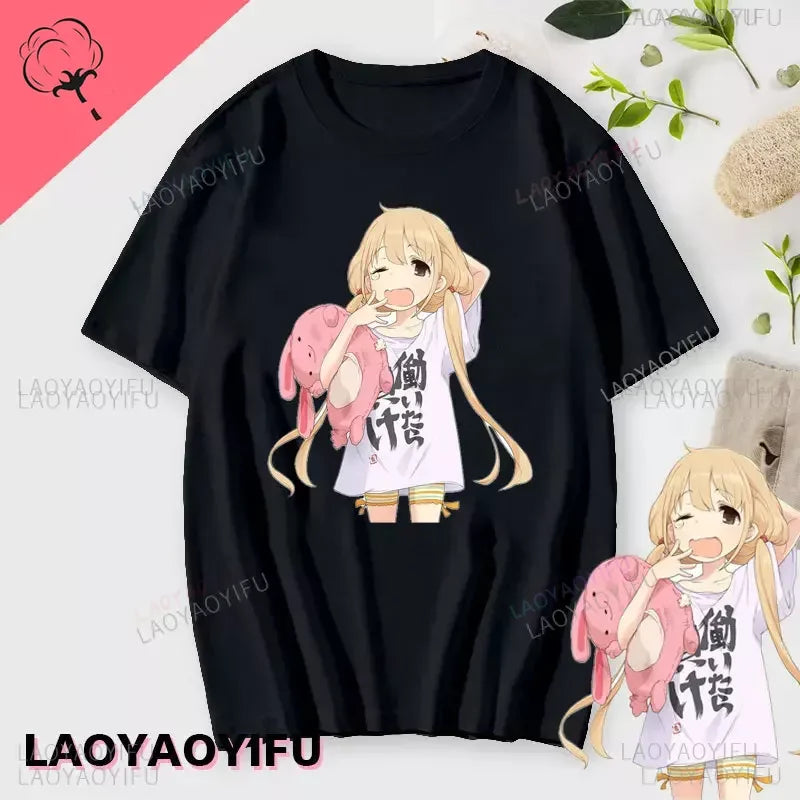 If You Work You Lose - Anzu Futaba Version T-Shirt 2024 New Kawaii Anime Cotton T-shirt Tees for Men Funny cartoon Otaku Tshirt - Tasawoq