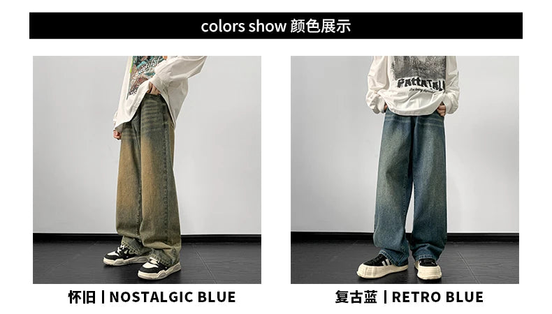 Jeans men Wide Leg Jeans Male Loose Straight Denim Pants 2025 Autumn Harajuku Vintage Blue Jean Trouser Streetwear Clothes