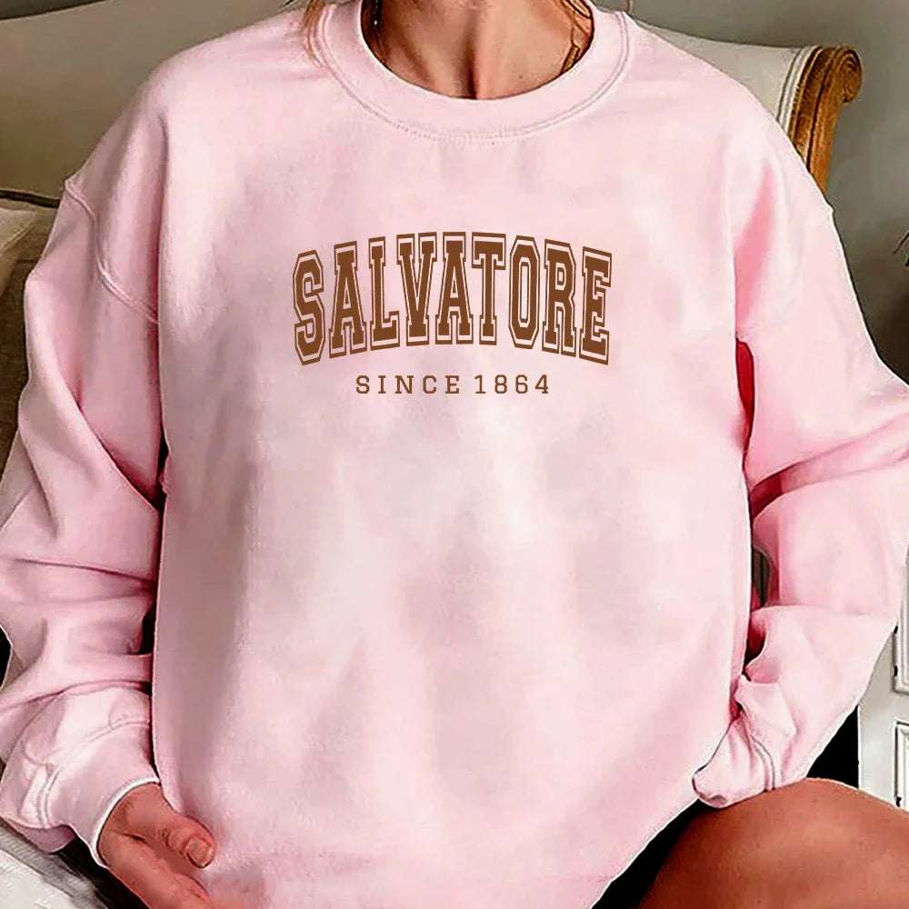 Salvatore Since1864 Sweatshirt Mystic Falls Hoodie Vampire Diaries Jumper Vintage TVD Damon Stefan Crewneck Sweatshirt Fans Top - Tasawoq