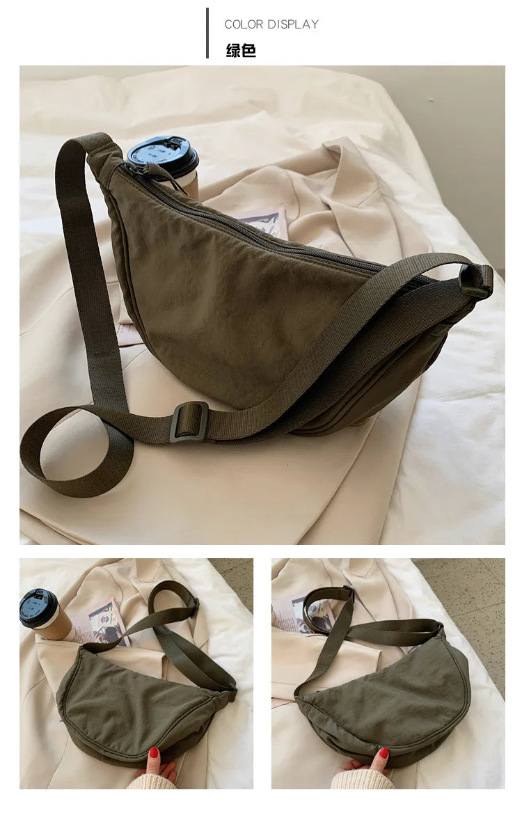 Solid Color Women's Portable Shoulder Bag Simple Female Nylon Cloth Padded Crossbody Bags Travel Purse Handbags Messenger Bag - Tasawoq