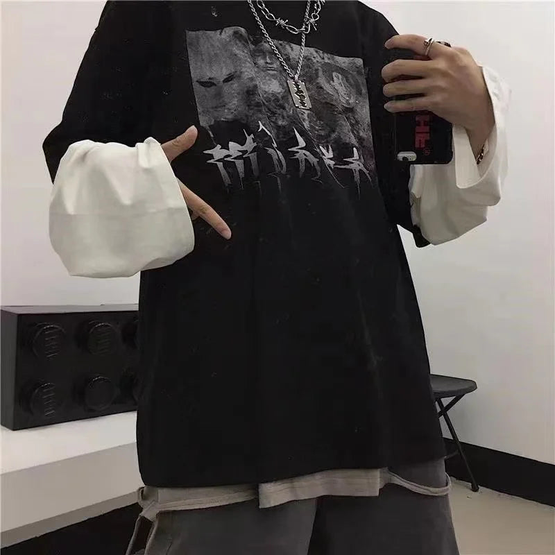 Men T Shirts autumn men Clothes anime casual Long Sleeved Oversized Y2K T-Shirt Harajuku Streetwear Academia Hip Hop tee tops - Tasawoq