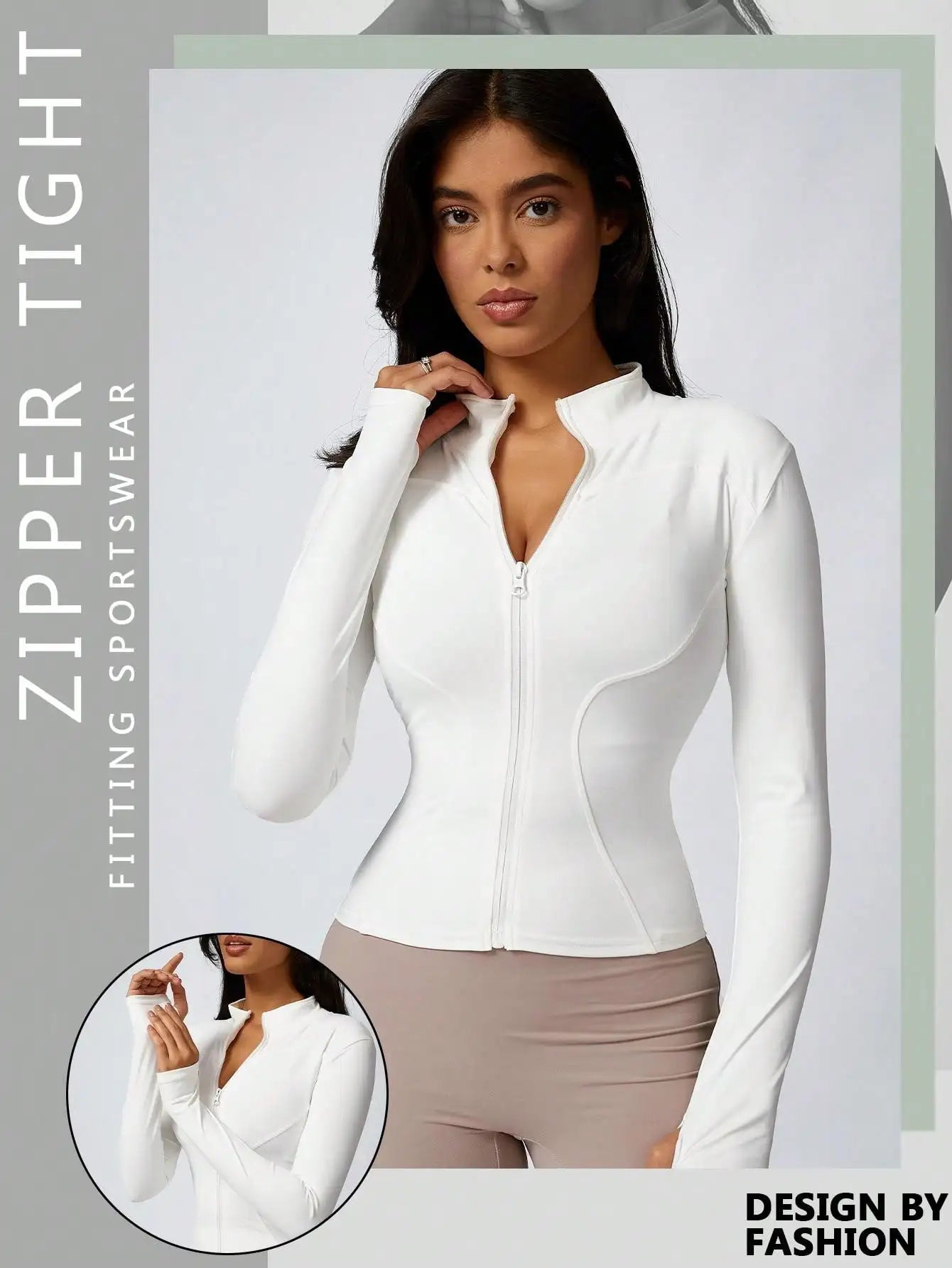 Women's Solid Color Zipper Turtleneck Sports Jacket, Long-Sleeved Sports Top, Gym Wear, Ladies' Sportswear for Indoor and Outdoo - Tasawoq