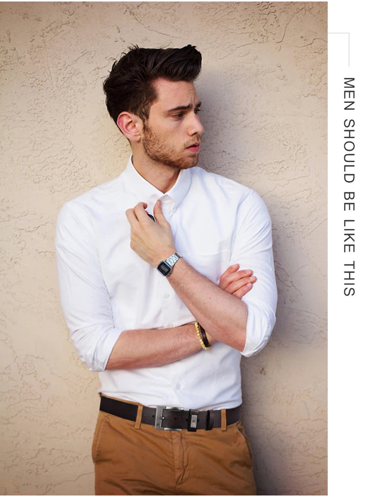 New Trend Men's High Quality Buckle Jeans Cowhide Casual Belt Business Denim Belt Men's Fashion Designer - Tasawoq