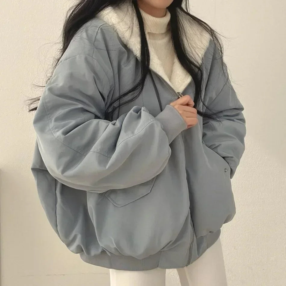 New Jackets for Women Thick Warm Parkas Oversized Double Sided Hooded Coat Korean Fashion Casual Loose Zip Up Jackets Coat Women - Tasawoq